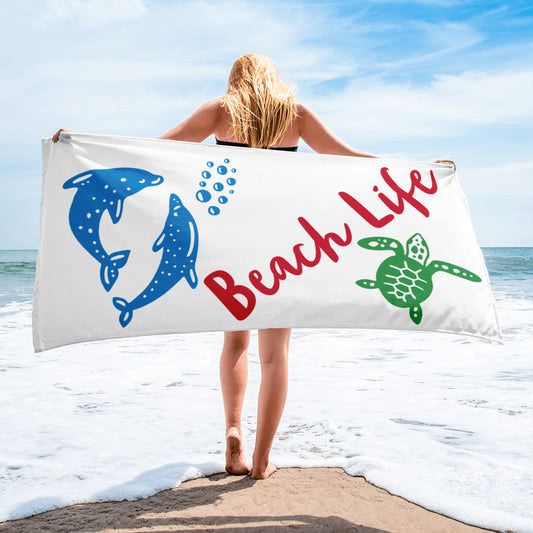 BEACH LIFE Towel W/ DOLPHINS & SEA TURTLE